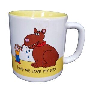 Vintage Dog Lovers Coffee Mug Cute and Funny Gift Cup, White & Yellow